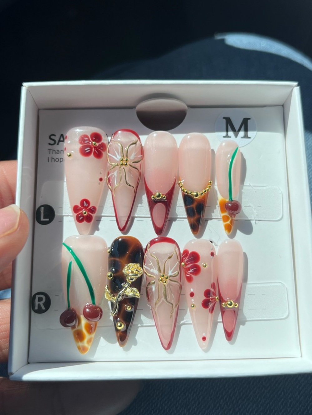 🔥Hand-Painted Summer Stiletto Press-On Nails - Set of 10 Size Medium🔥